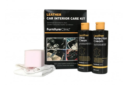 Пълен комплект Furniture Clinic Leather Care – препарат за почистване и защитен крем.