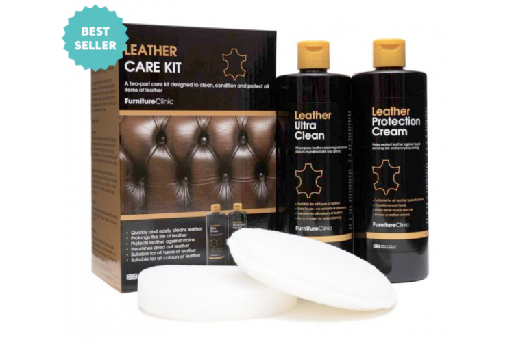 Пълен комплект за грижа за кожа – Leather Ultra Clean и Protection Cream с гъба и кърпа.