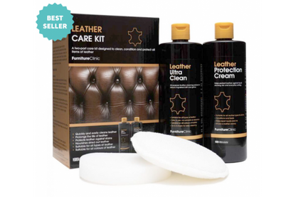 Пълен комплект за грижа за кожа – Leather Ultra Clean и Protection Cream с гъба и кърпа.